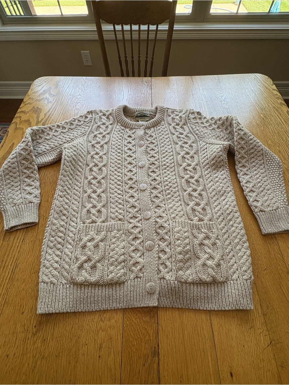 Aran Crafts Cream Irish Wool Cardigan Unisex Size L Men’s Women’s Pockets